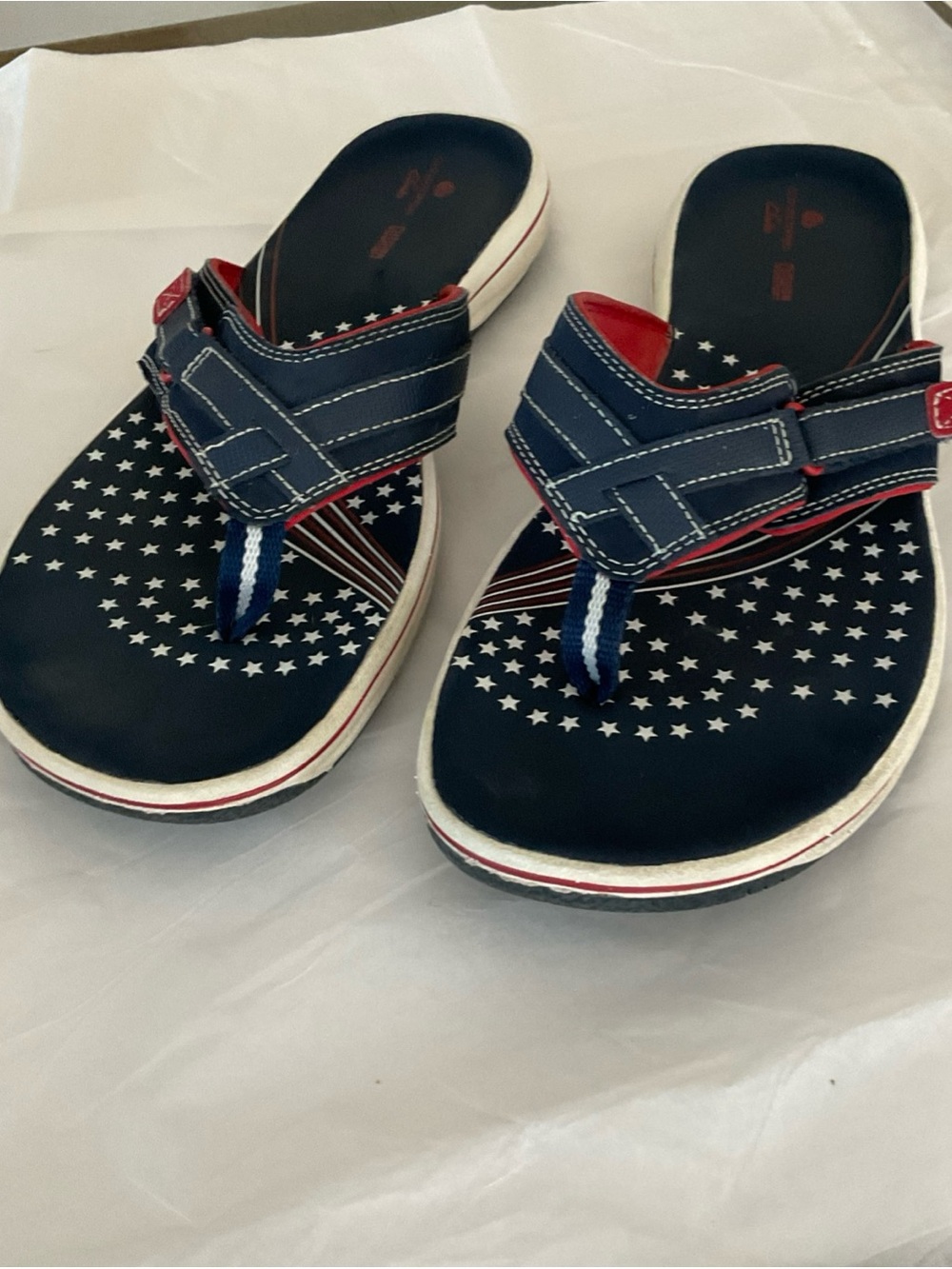 Clarks Cloudsteppers Sandals Women's Size 10 M Wedge Blue Red Slip On Sandals